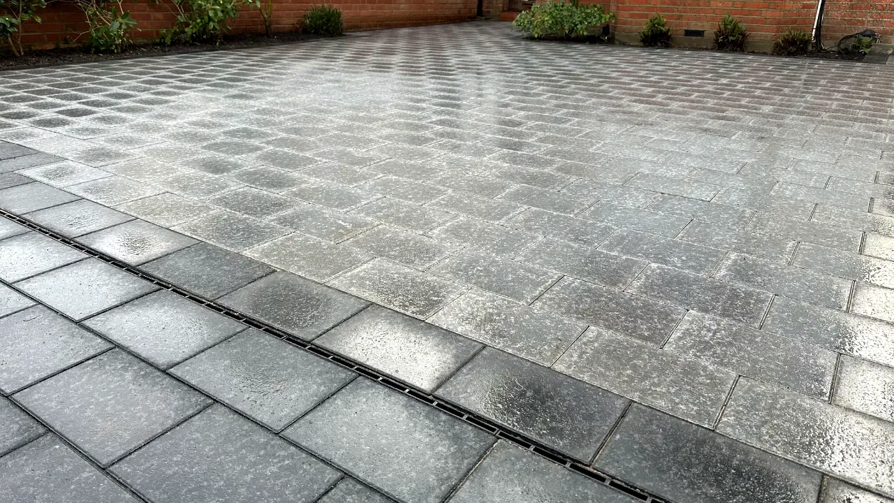 Block paving driveway with drainage channel in Twickenham
