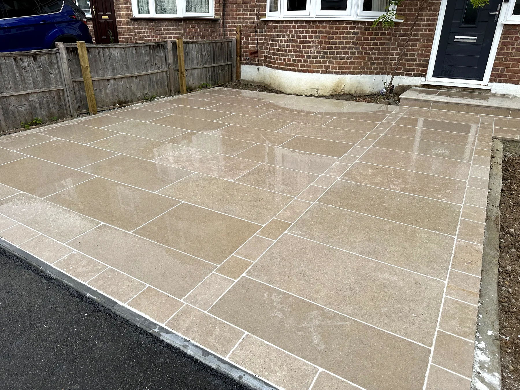 Cream limestone driveway