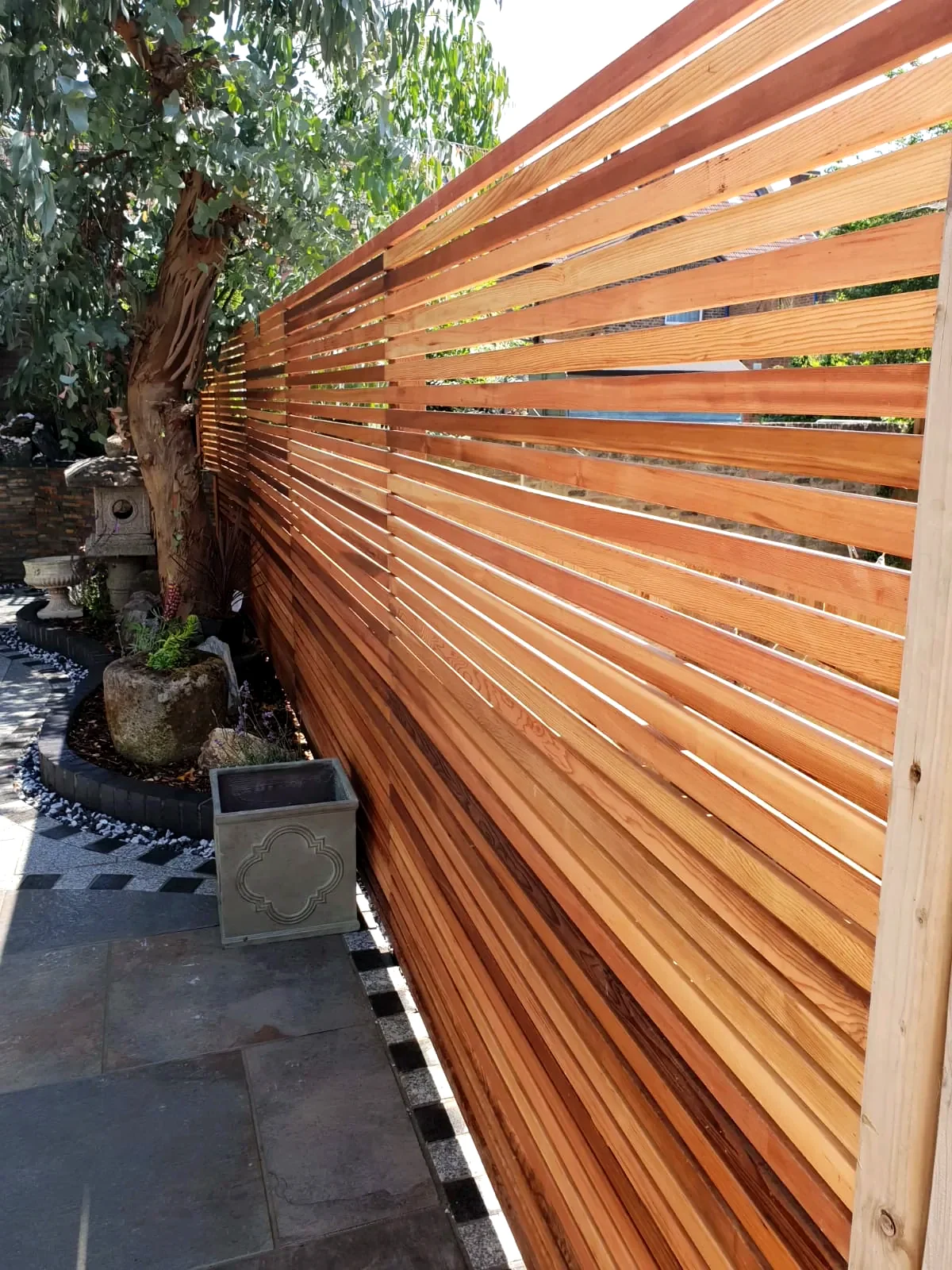 Cedar slatted horizontal fence