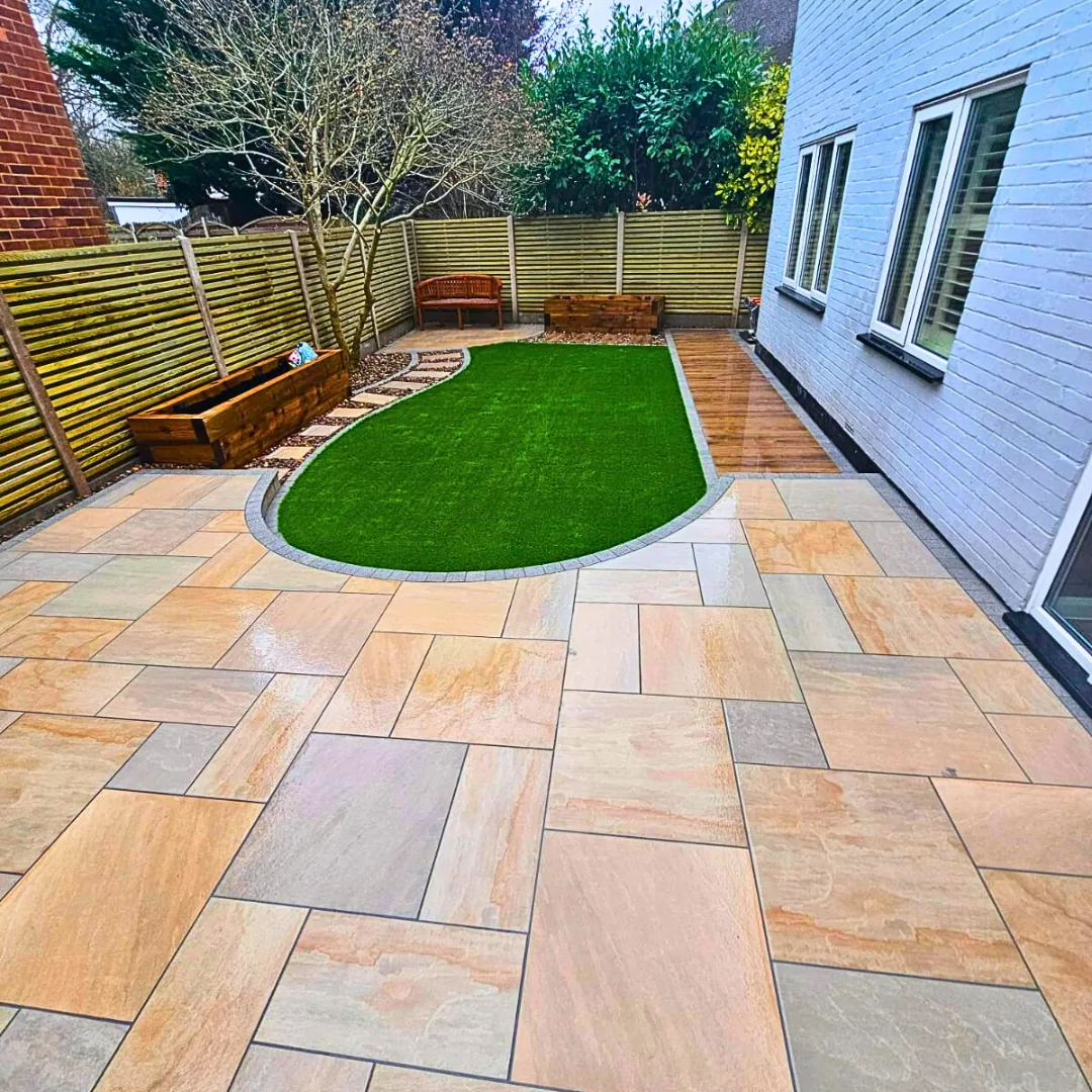 Indian sandstone patio garden transformation in West London