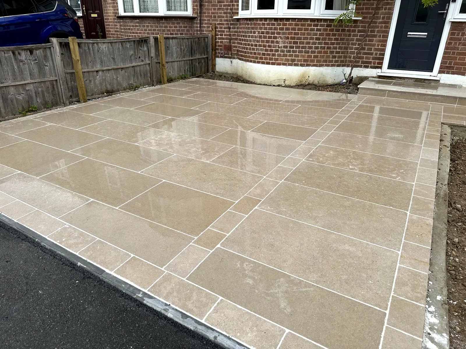 Limestone patio installation in West London