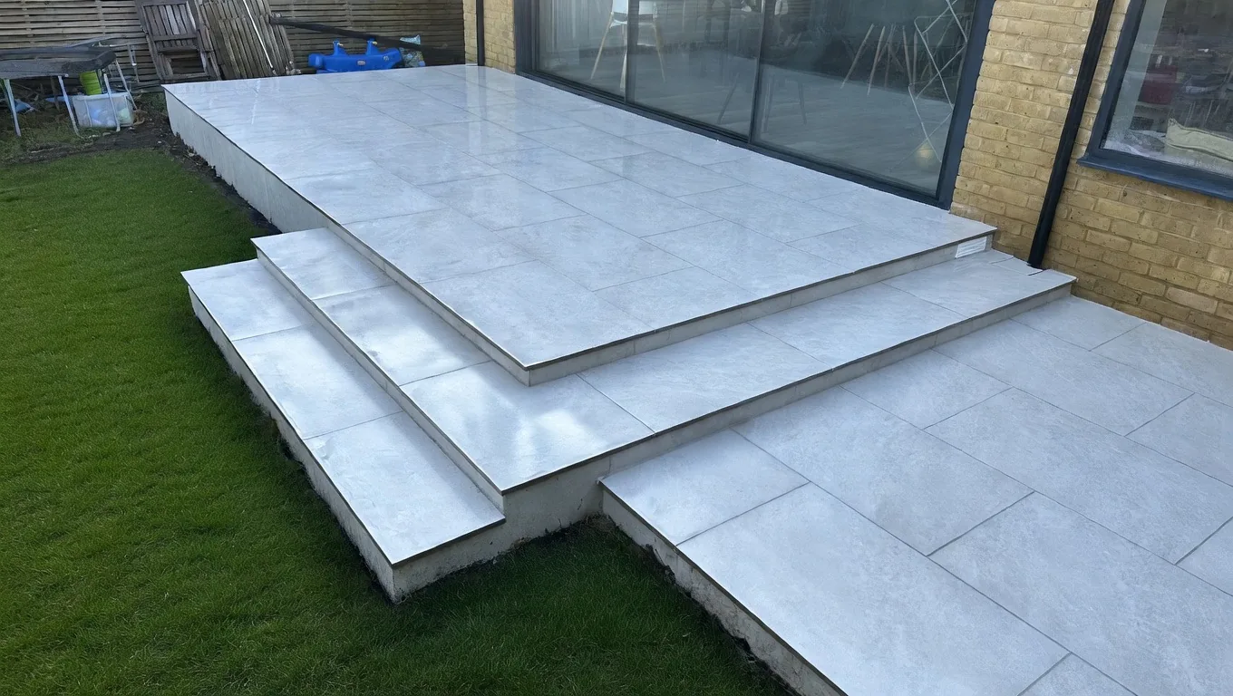 Modern porcelain patio installation in West London