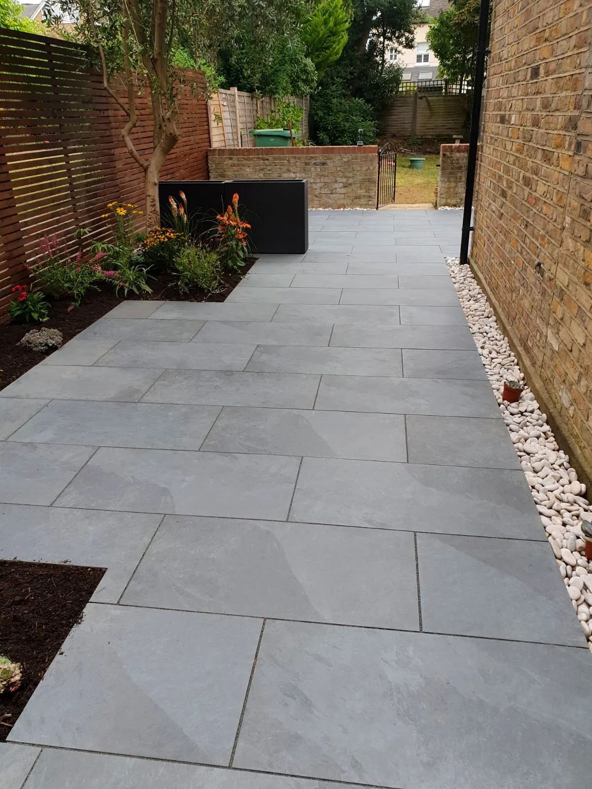 Modern grey porcelain patio