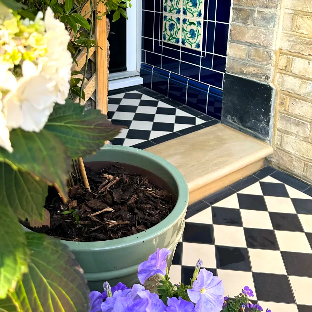 Black and white Victorian tiled pathway