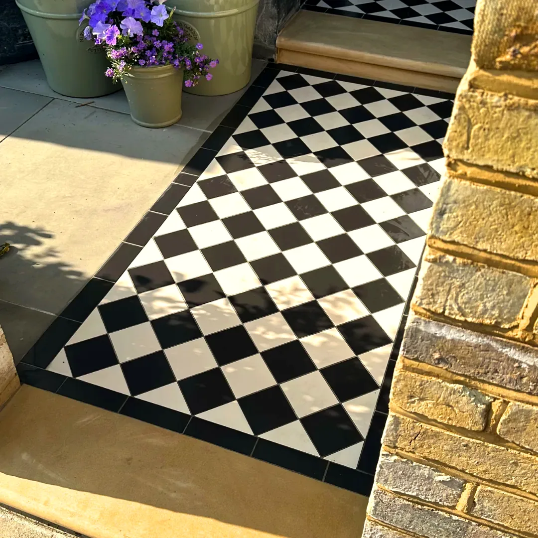 Black and white Victorian tiled pathway